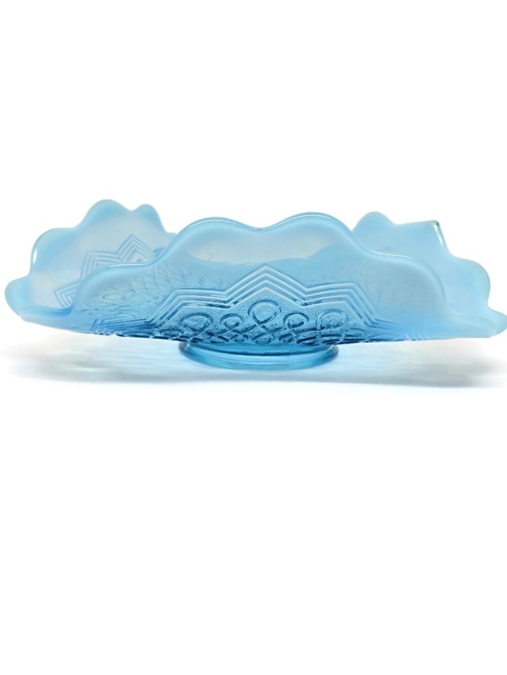 Antique 1907 Jefferson Glass Many Loops Blue Opalescent #247 Bonbon Dish